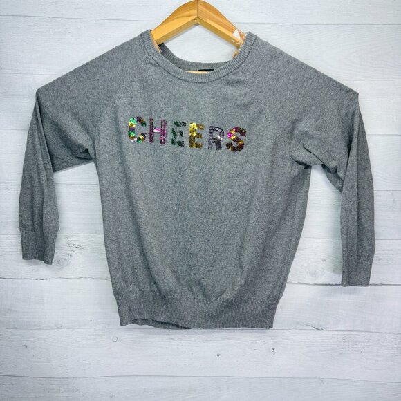 Torrid 3X Holiday CHEERS Sweater Sequin Graphic Gray Cotton Festive Pullover - Picture 2 of 14